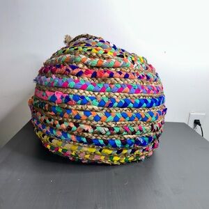 Handmade Indian Multi Chindi & Jute Pouffe